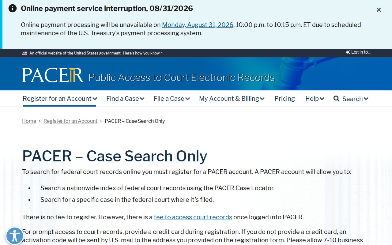Jackson County case search separate federal PACER access route