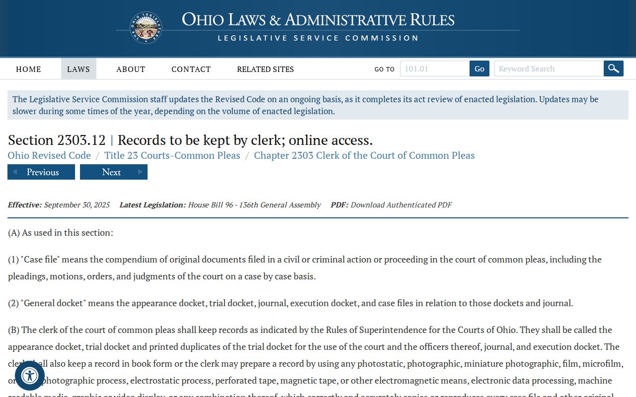 Jackson County civil docket clerk record and case file statute