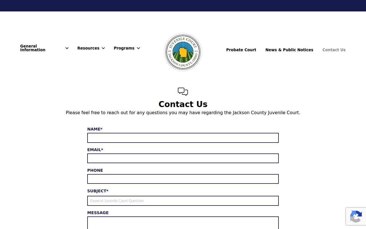 Jackson County court calendar contact page for Juvenile Court