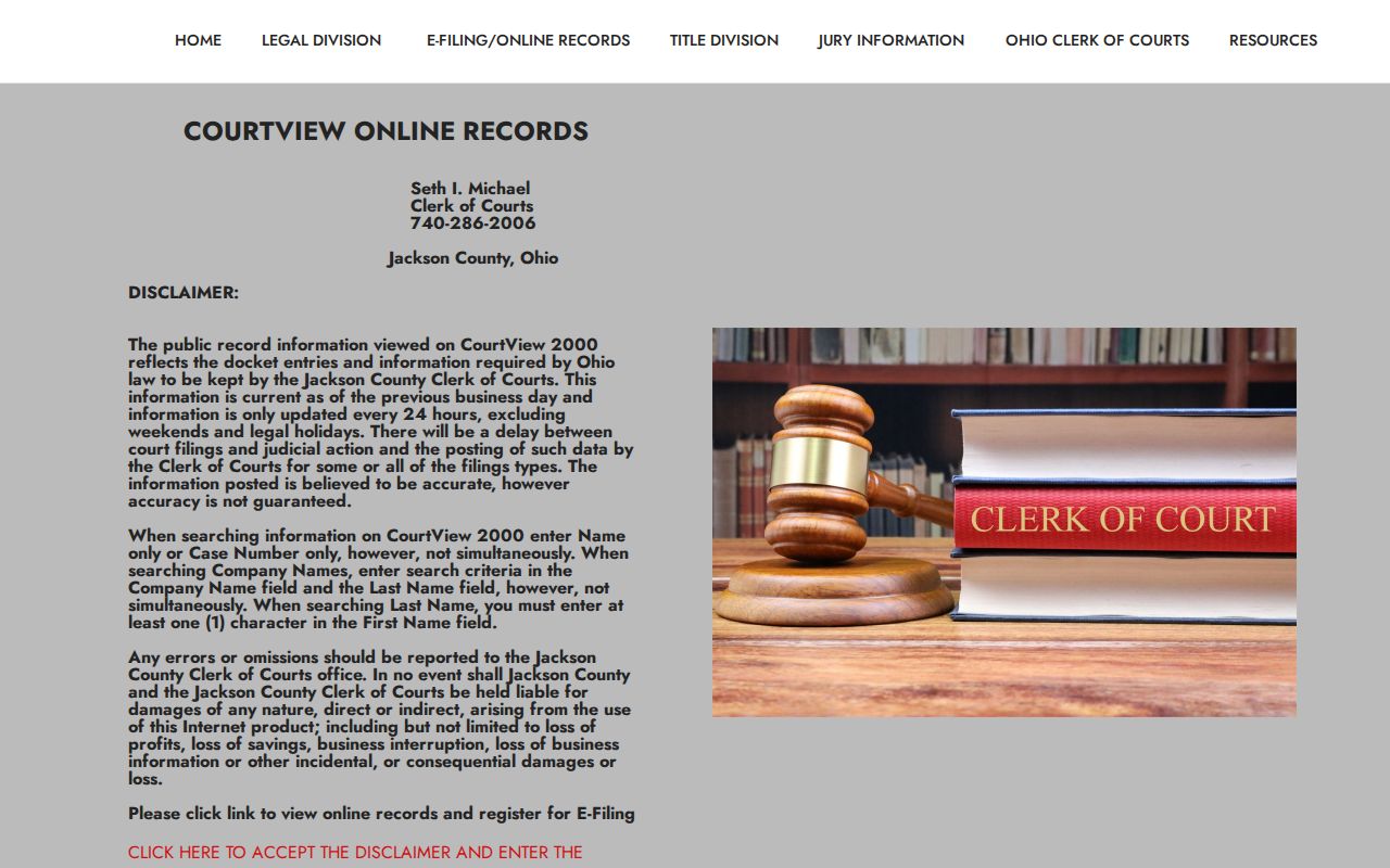 Jackson County criminal docket CourtView notice and search instructions