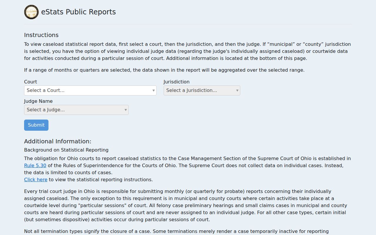 Jackson County court docket Ohio eStats source