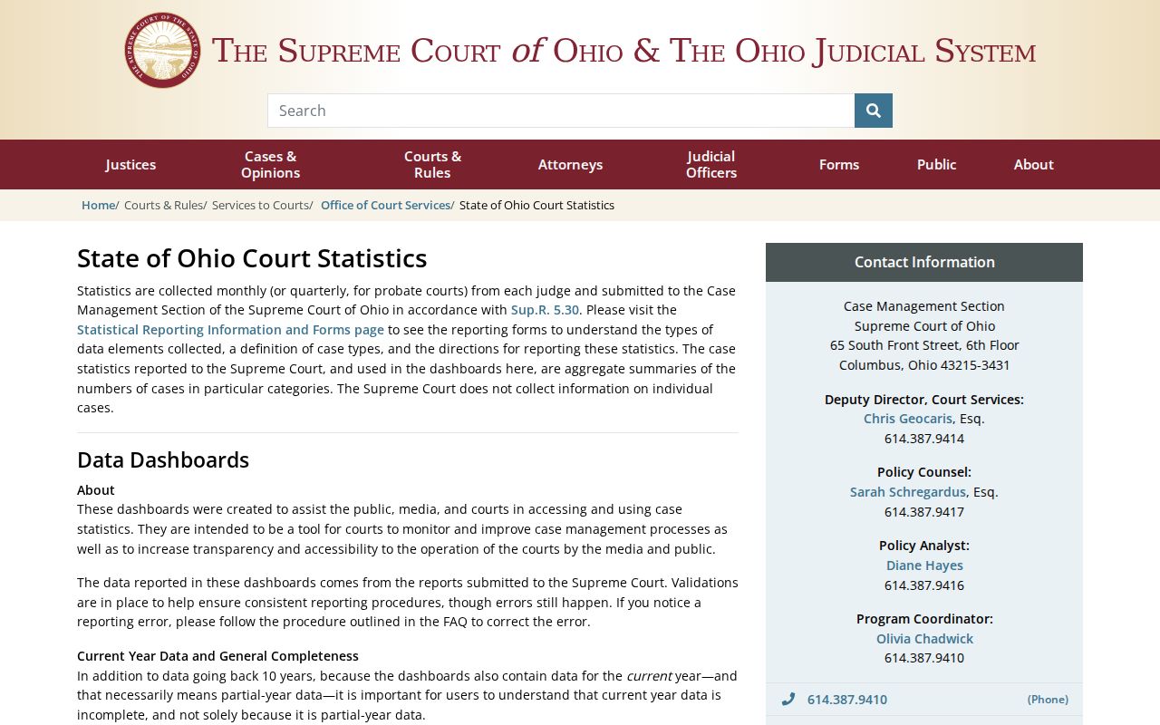 Jackson County court docket Ohio court statistics dashboard